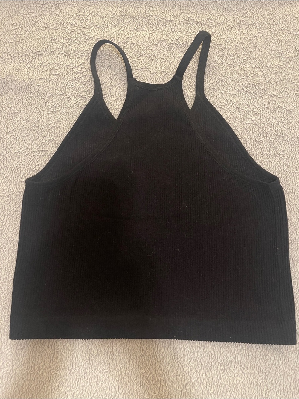 Black Ribbed Racerback Crop Tank by Ododos - Picture 2 of 3